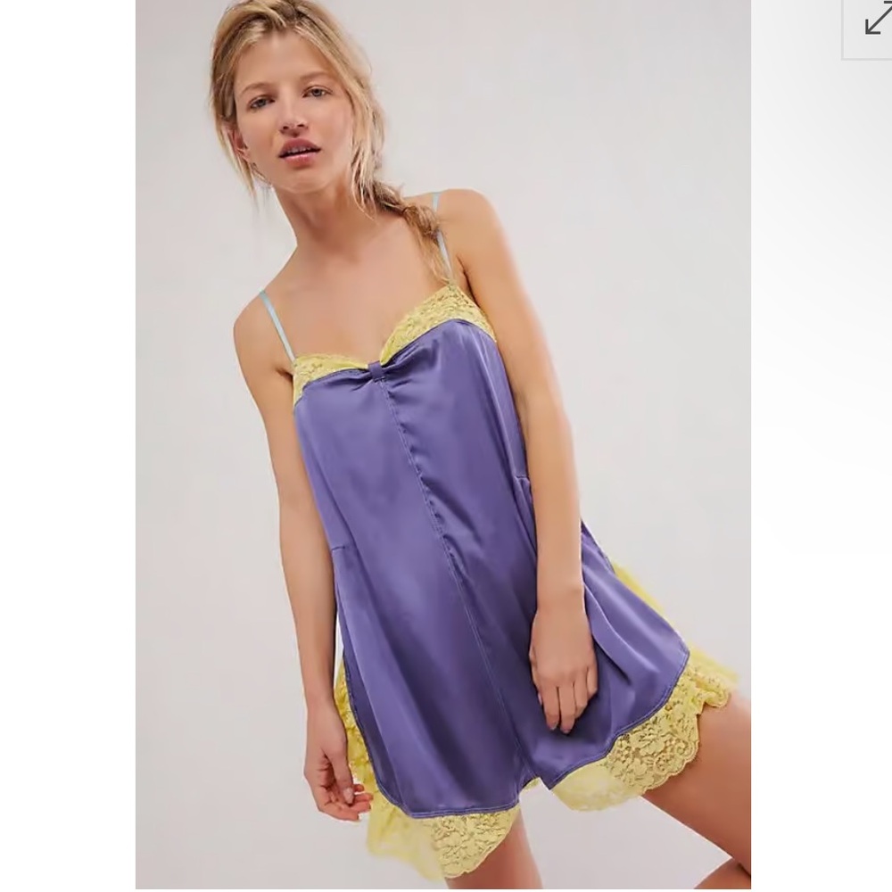 Free People Purple and Yellow Lace Trim Romper